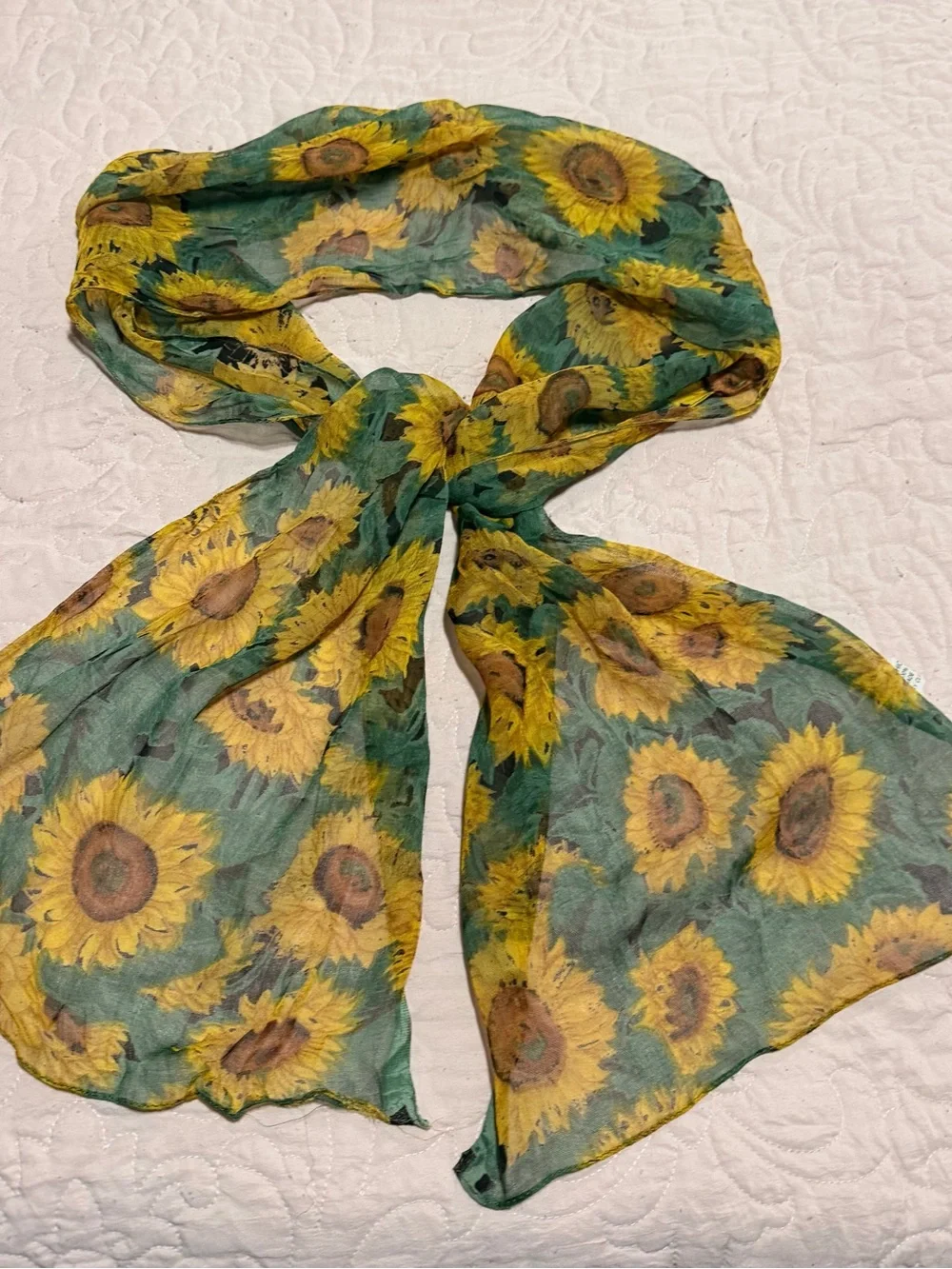 Sunflower Print Lightweight Scarf in Yellow and Green